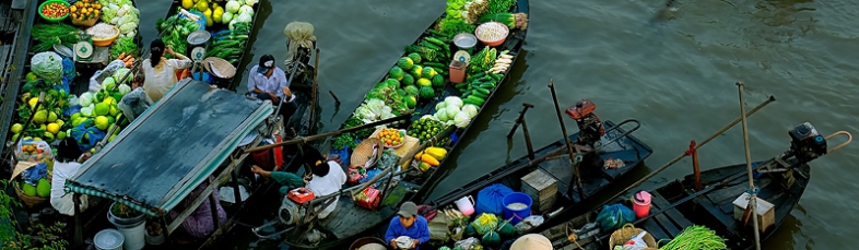 marché flottant au delta du mékong